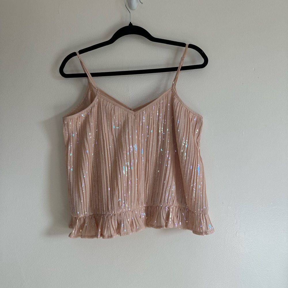 Anthropologie Blush Sequin Ruffle-Hem Camisole